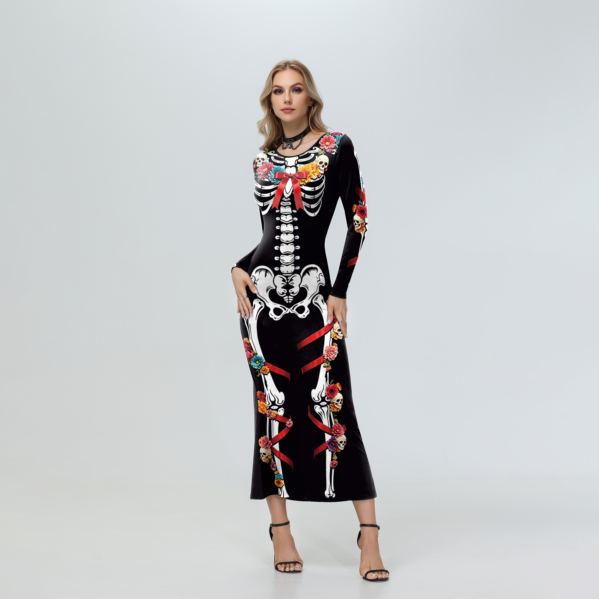 Women'S Red Formal Wear - Vestido Midi Floral de Esqueleto con