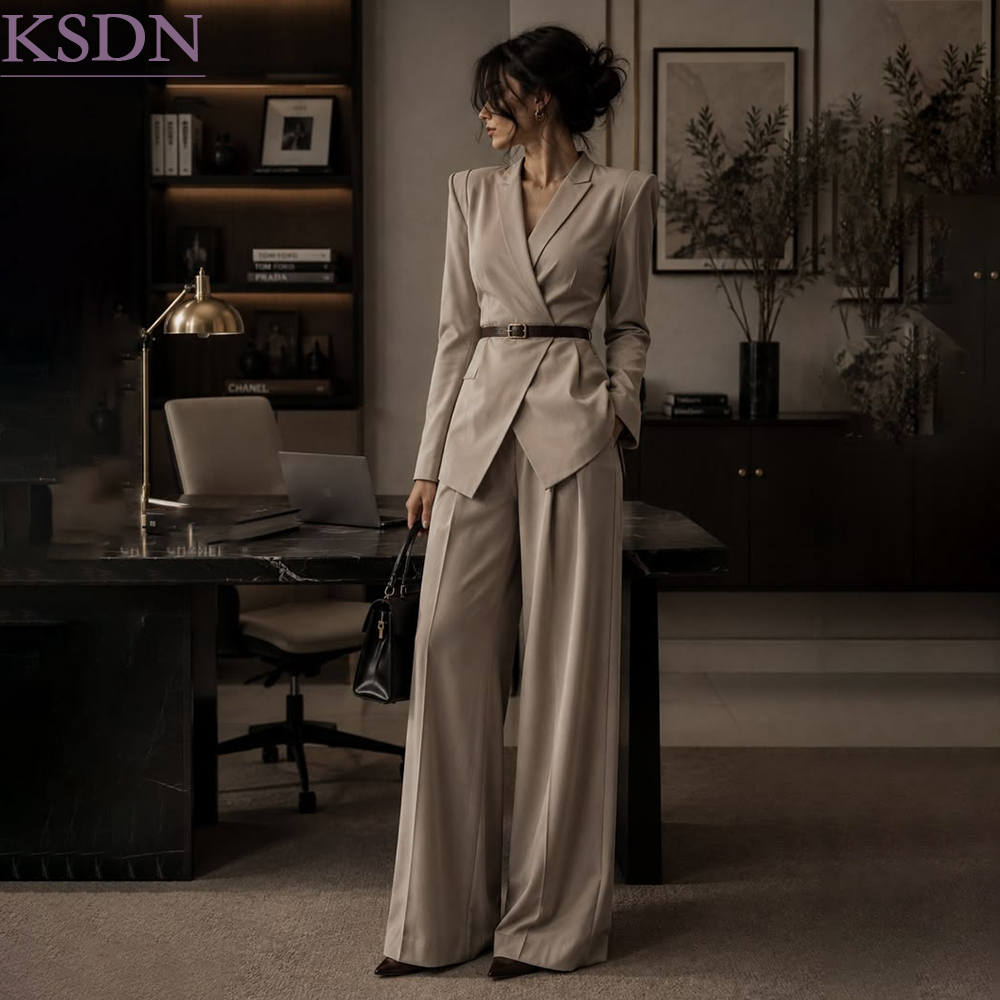 Womens Blazer - Trajes de mujer ajustados con cinturón,