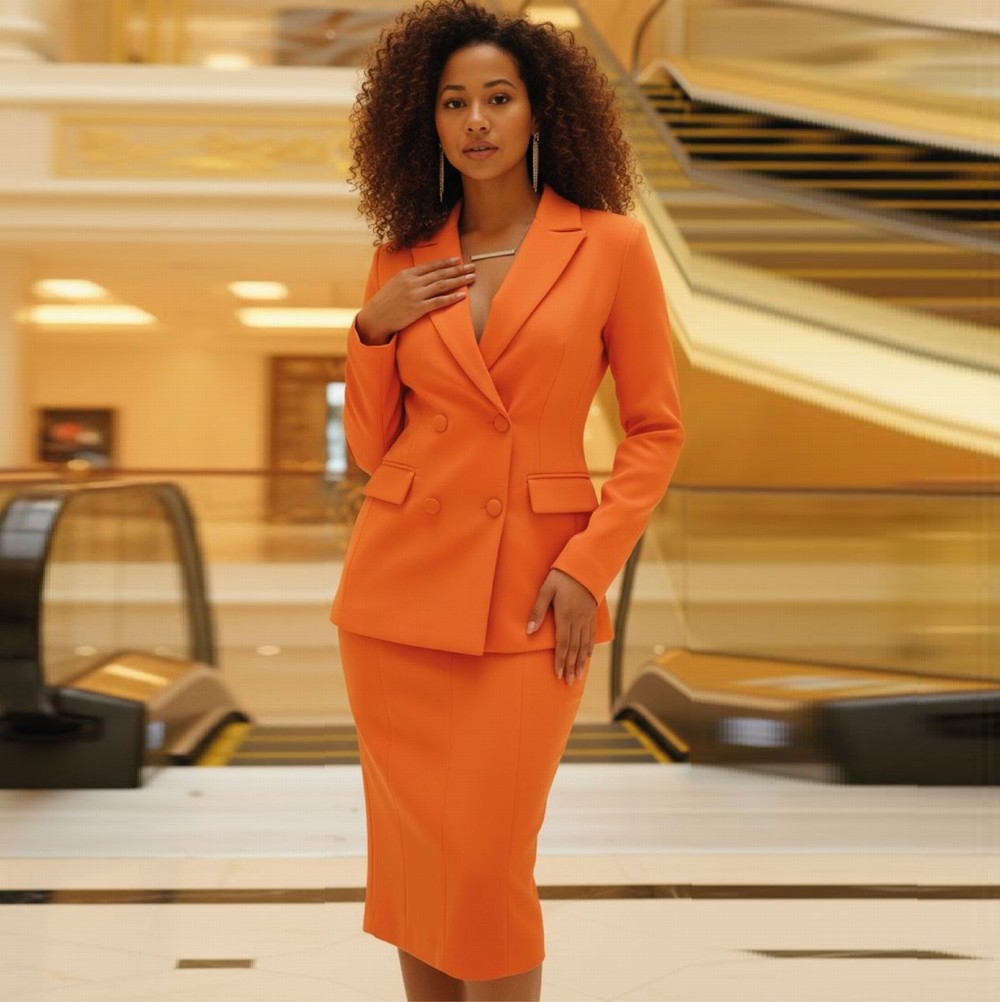 Formal Skirt - Traje de chaqueta y falda naranja,