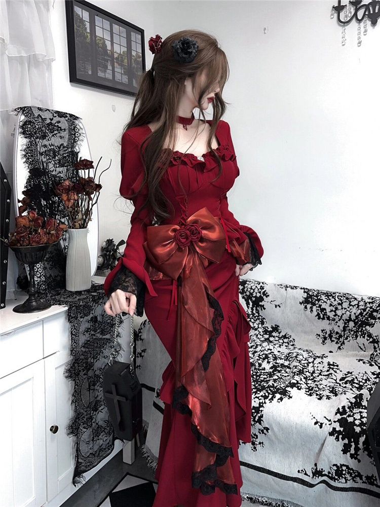 Vestido Vintage rojo de primav - Women'S Red Formal Wear reseña y precio